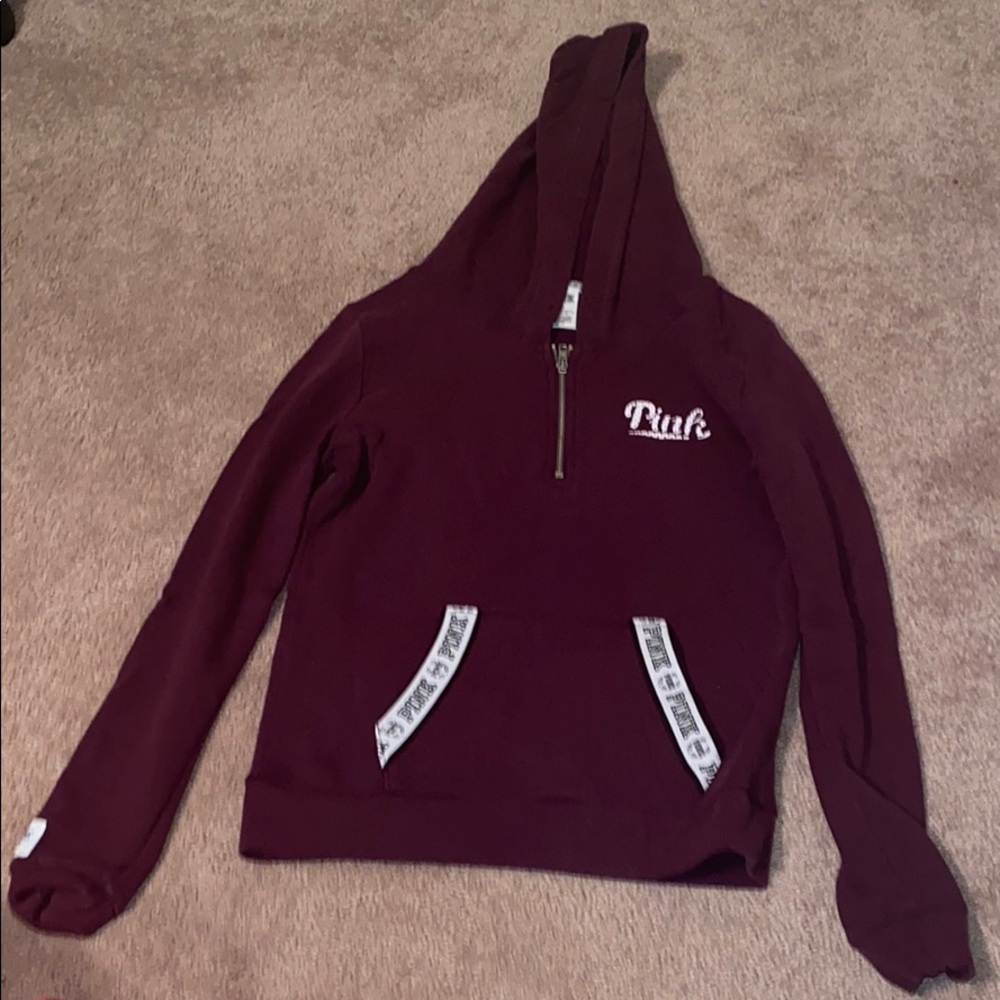Maroon/burgundy “pink” quarter zip sweatshirt